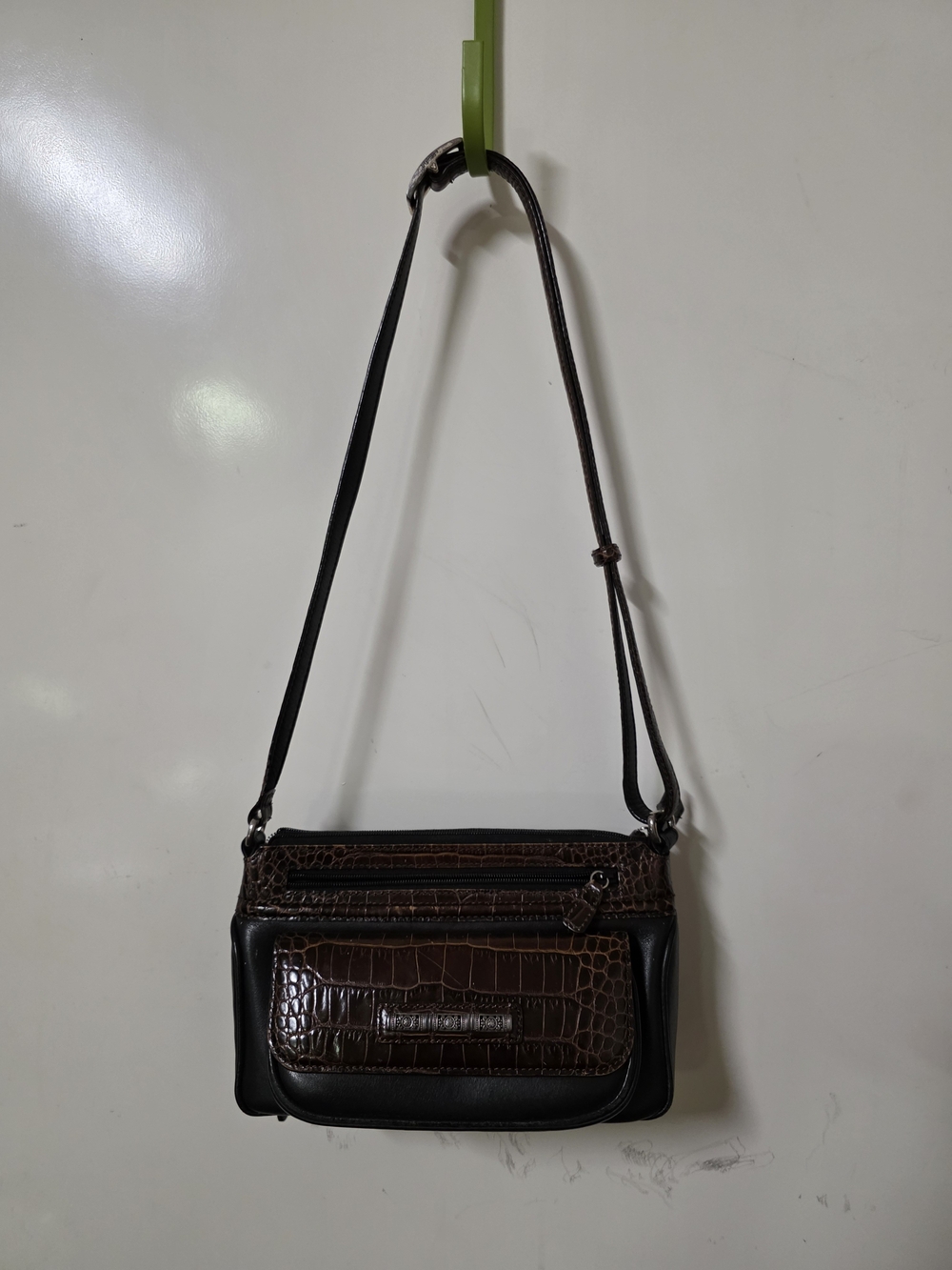 Brighton Dark Brown Croc-Embossed Leather Crossbody Bag